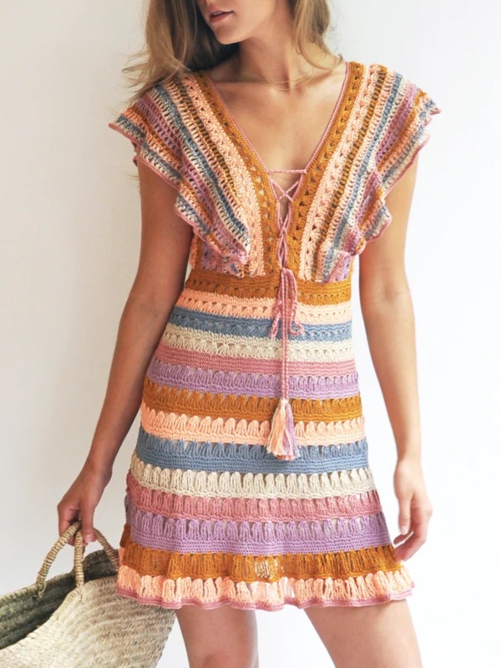 Anna Kosturova crochet Melissa dress in dust rainbow NWT